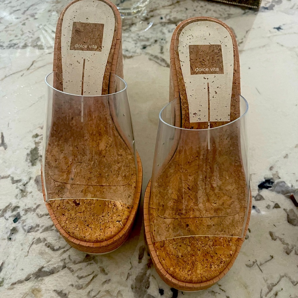 Dolce Vita Emol Clear Cork Wedges